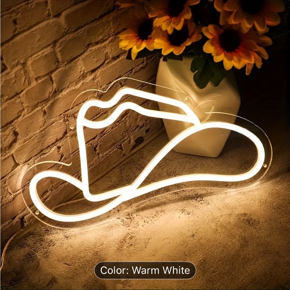 White Cowboy Hat Neon Light
